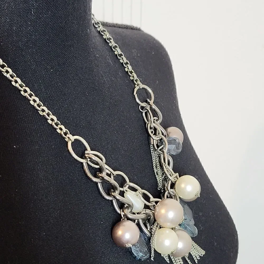 Silver Necklace With Multi Colored Stones